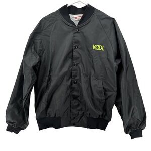Kool Hartwell Jacket Mens Large Black Nylon Snap‎ Front Bomber Windbreaker VTG
